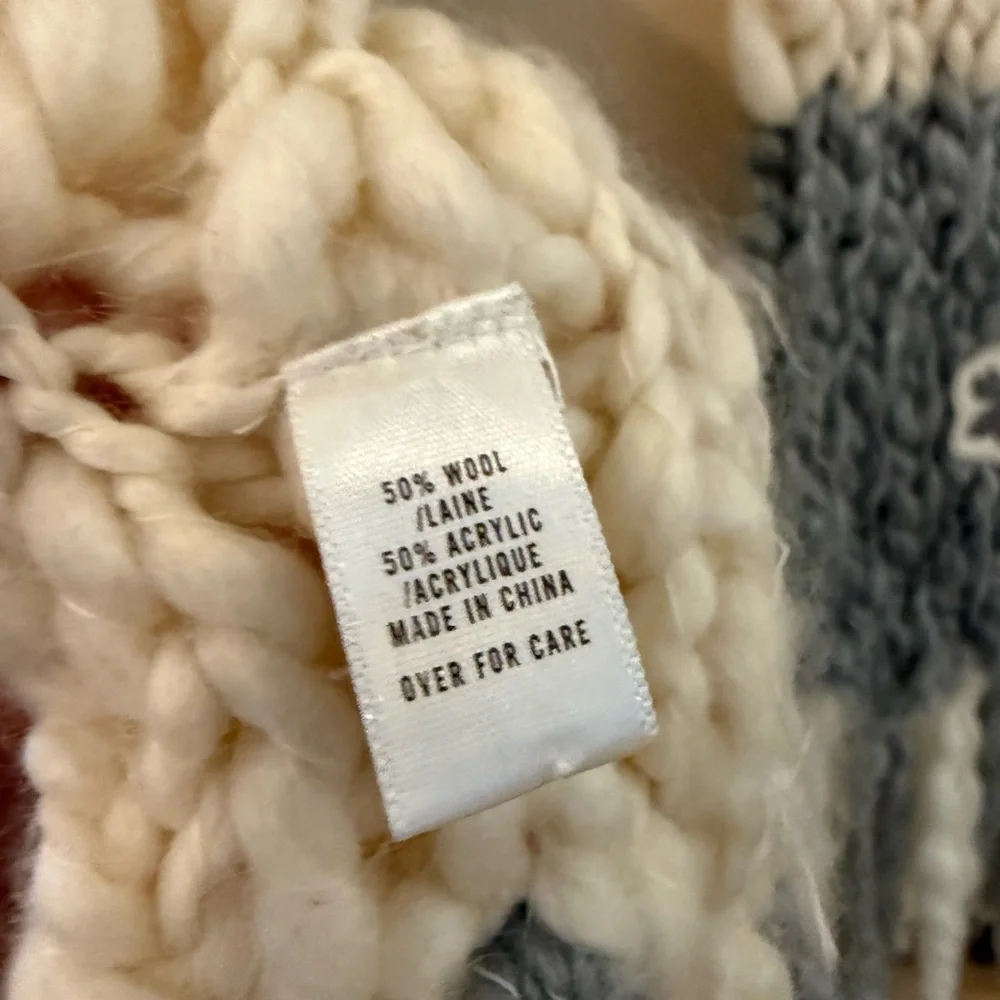 Y2K Abercrombie & Fitch Gray Cream knit colorblock Scarf wool blend moose logo